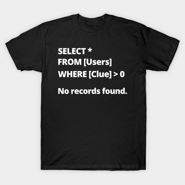 Funny Database Administrator Users No Clue T-Shirt by phughes1980